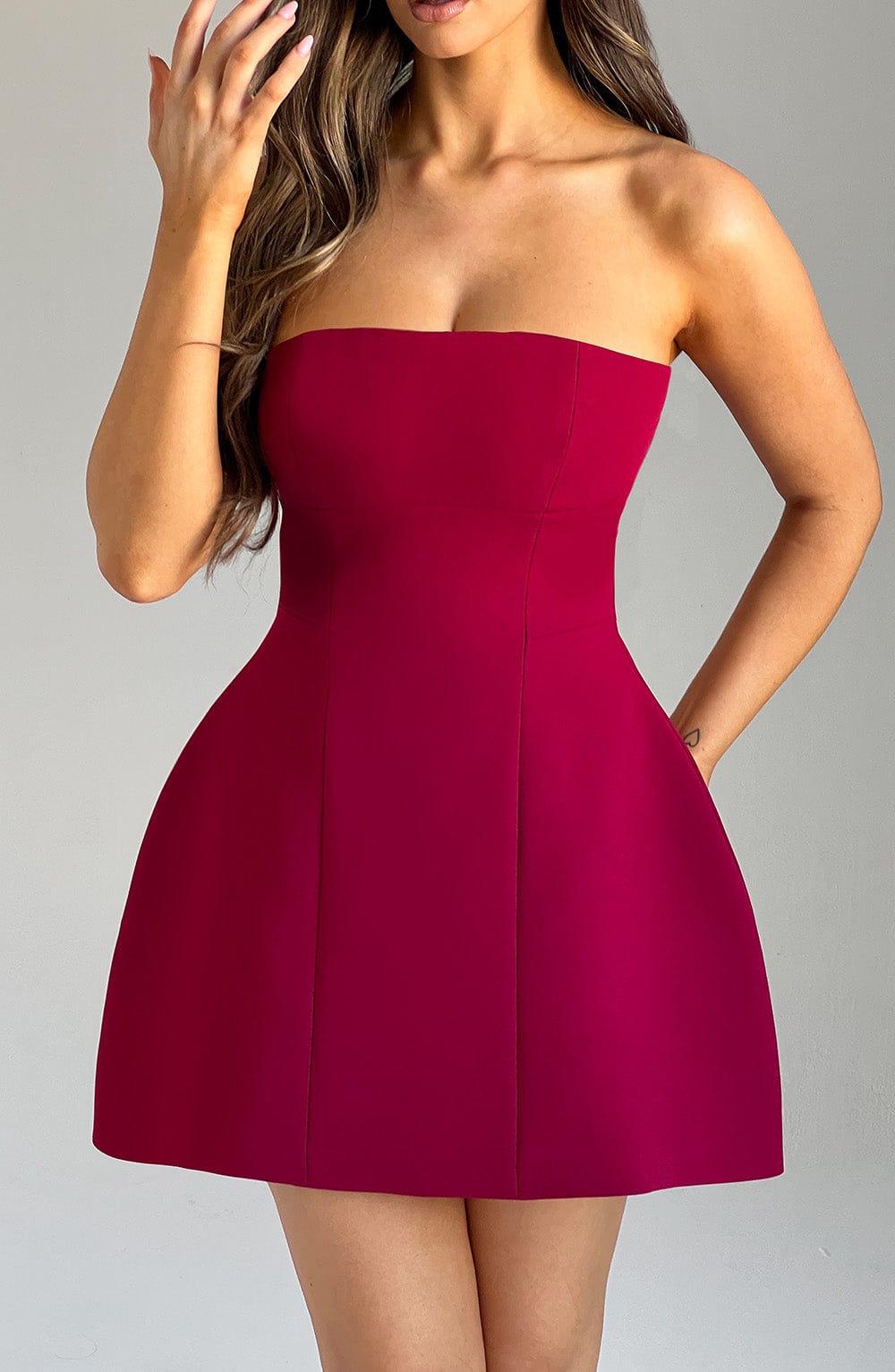 Strapless Mini Dress with Bubble Skirt for Women - Chic, Fully Lined, Perfect for Date Nights | Red