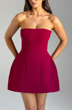 Strapless Mini Dress with Bubble Skirt for Women - Chic, Fully Lined, Perfect for Date Nights | Red
