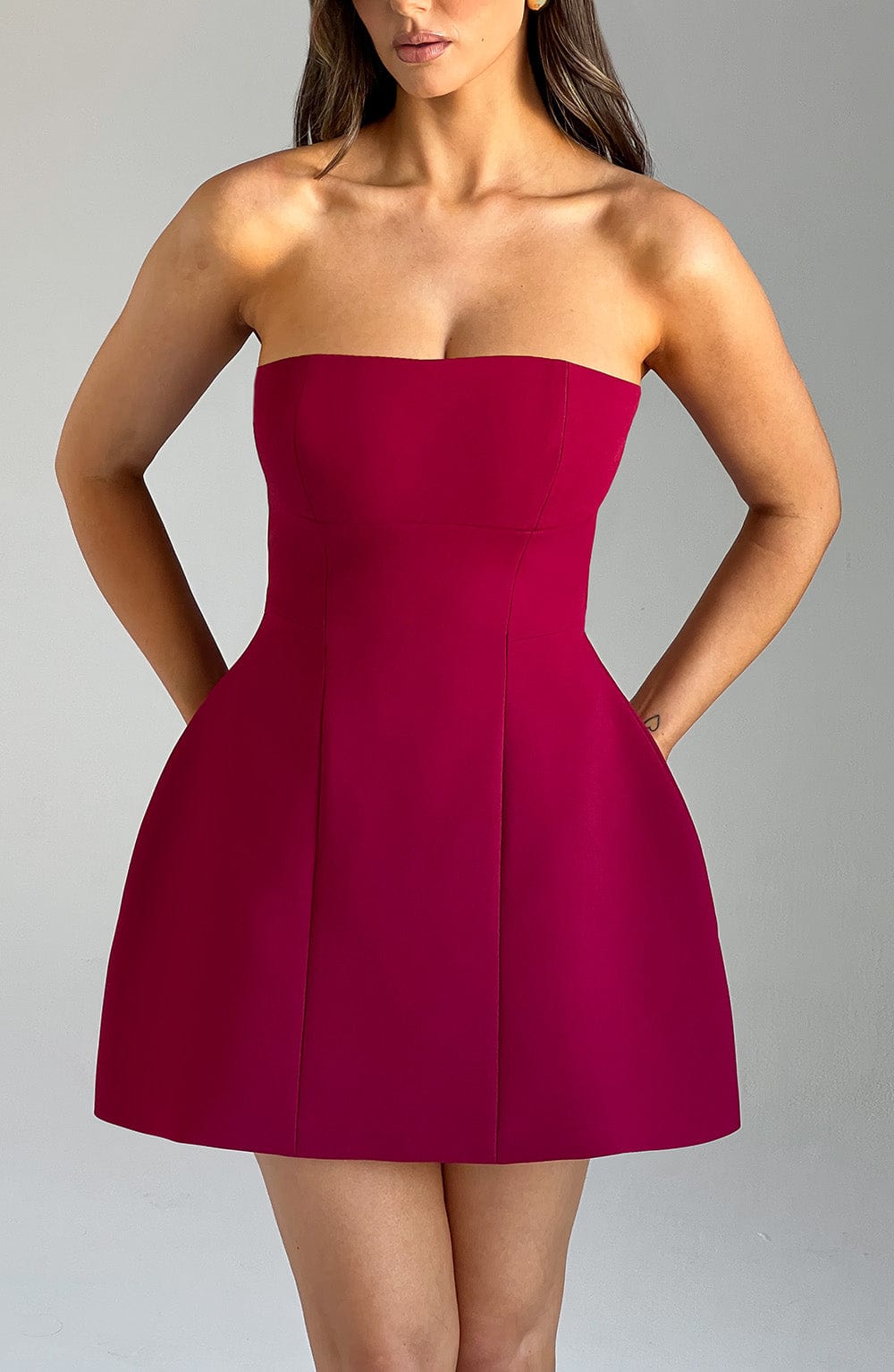 Strapless Mini Dress with Bubble Skirt for Women - Chic, Fully Lined, Perfect for Date Nights | Red