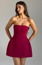 Strapless Mini Dress with Bubble Skirt for Women - Chic, Fully Lined, Perfect for Date Nights | Red
