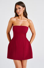 Strapless Mini Dress with Bubble Skirt for Women - Chic, Fully Lined, Perfect for Date Nights | Red