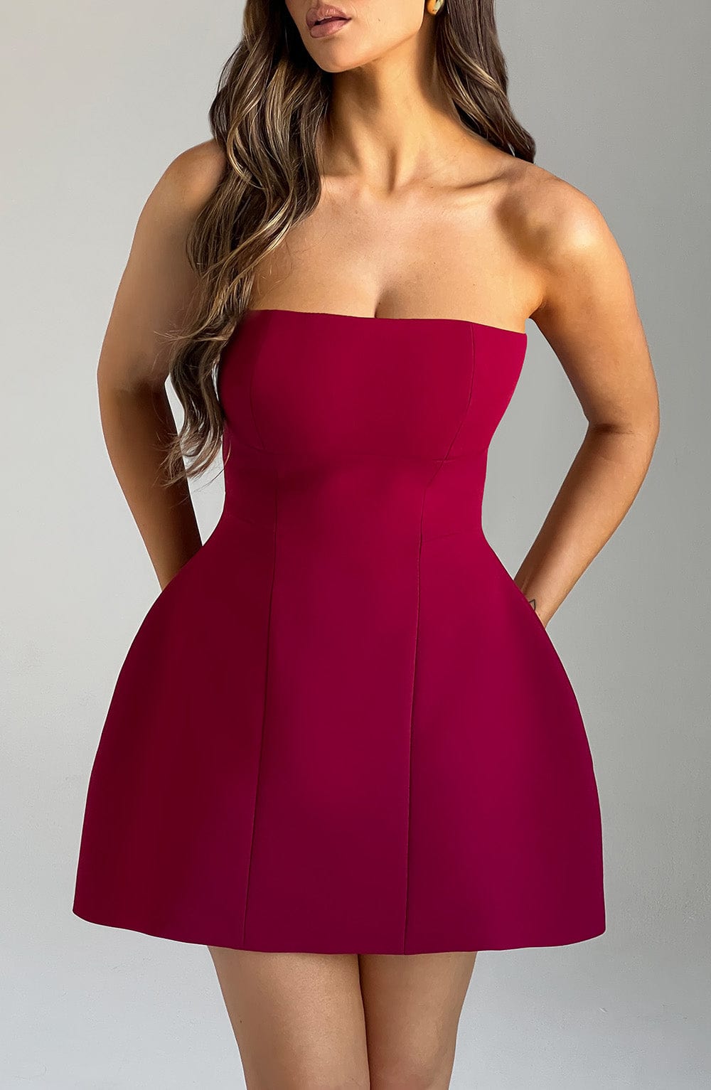 Strapless Mini Dress with Bubble Skirt for Women - Chic, Fully Lined, Perfect for Date Nights | Red