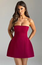 Strapless Mini Dress with Bubble Skirt for Women - Chic, Fully Lined, Perfect for Date Nights | Red