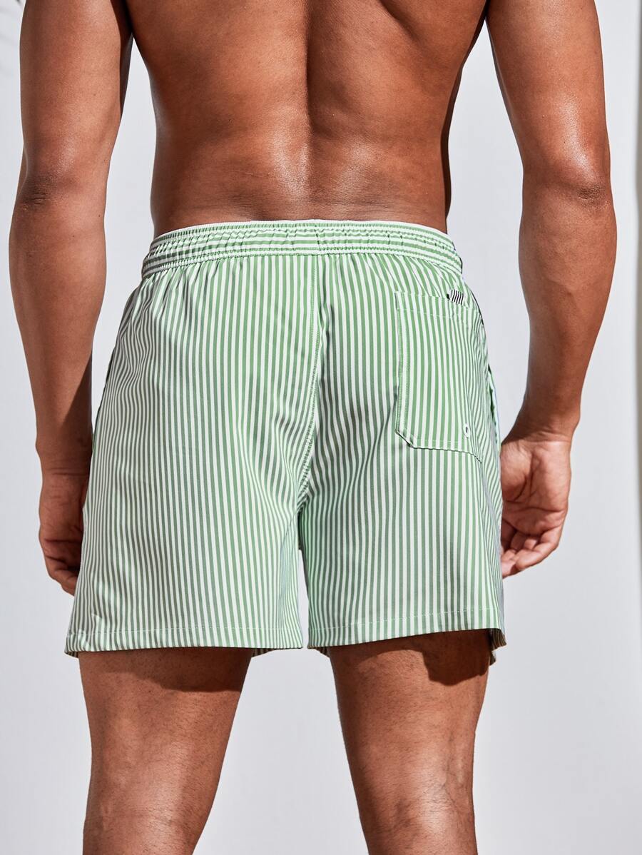Men's Striped Drawstring Swim Trunks - Stylish Gym Fitness Beach Shorts