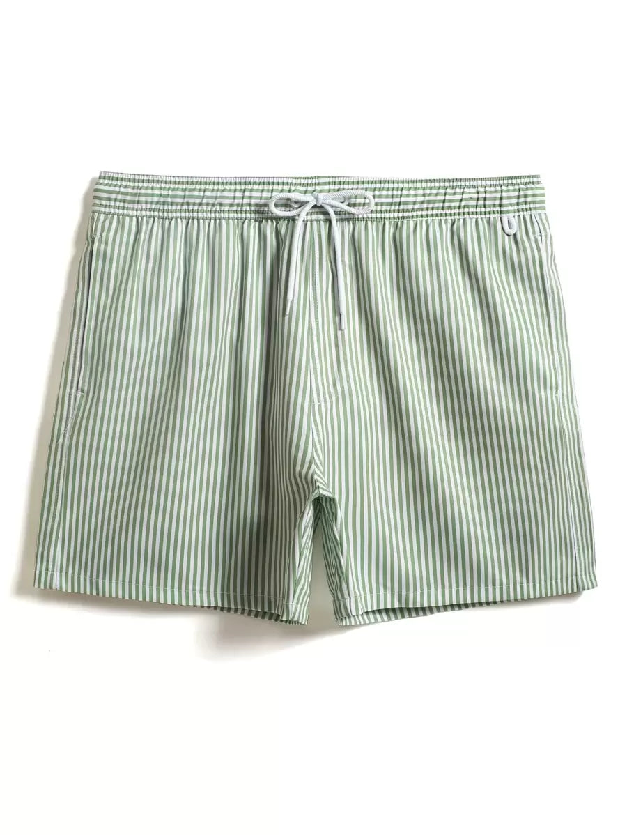 Men's Striped Drawstring Swim Trunks - Stylish Gym Fitness Beach Shorts