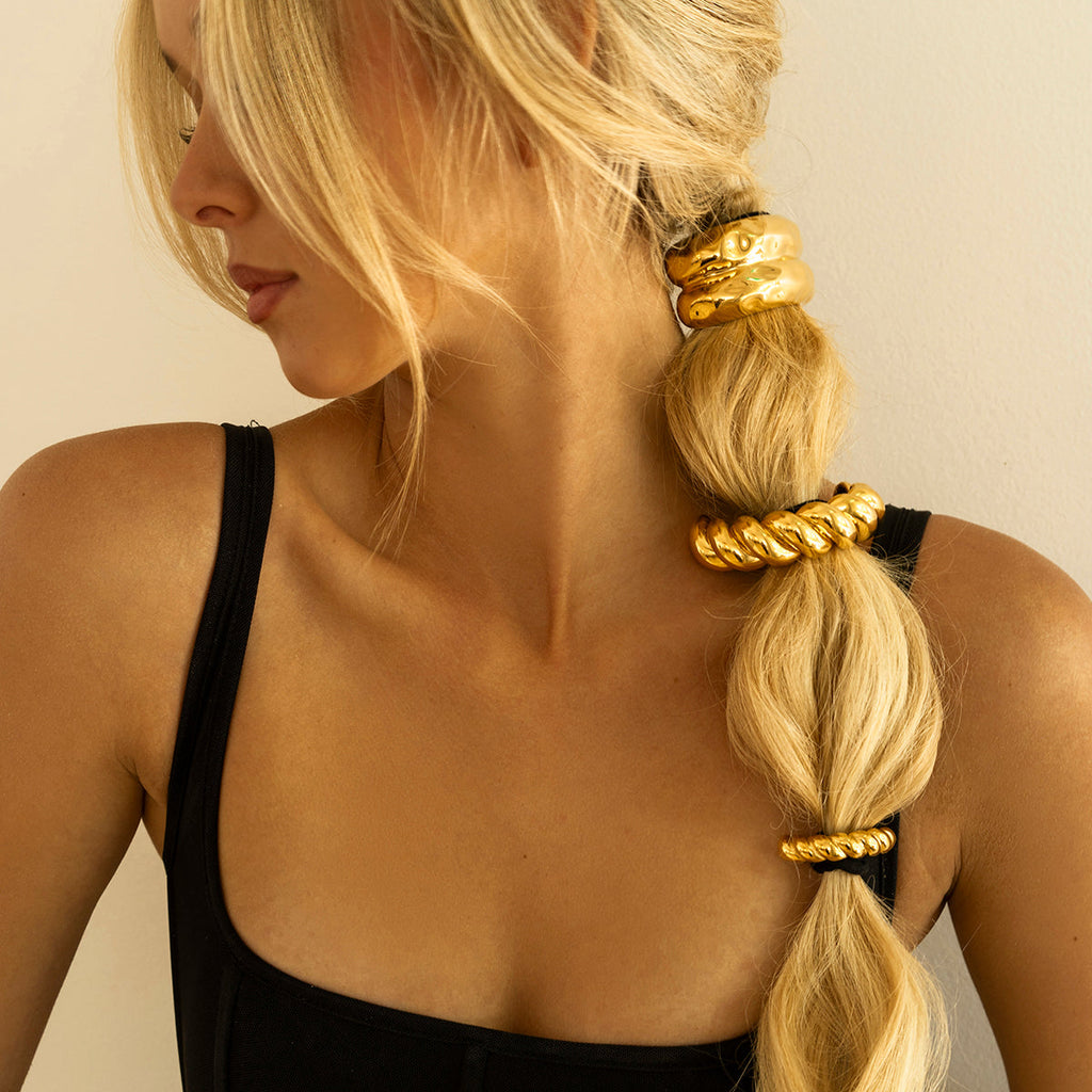 Twist Pony Cuff - Hypoallergenic 18k Gold Stainless Steel Hair Accessory, Waterproof Chic