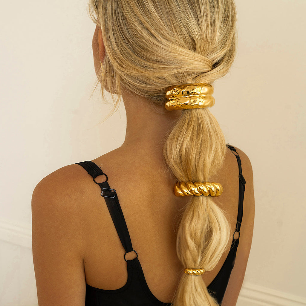 Twist Pony Cuff - Hypoallergenic 18k Gold Stainless Steel Hair Accessory, Waterproof Chic