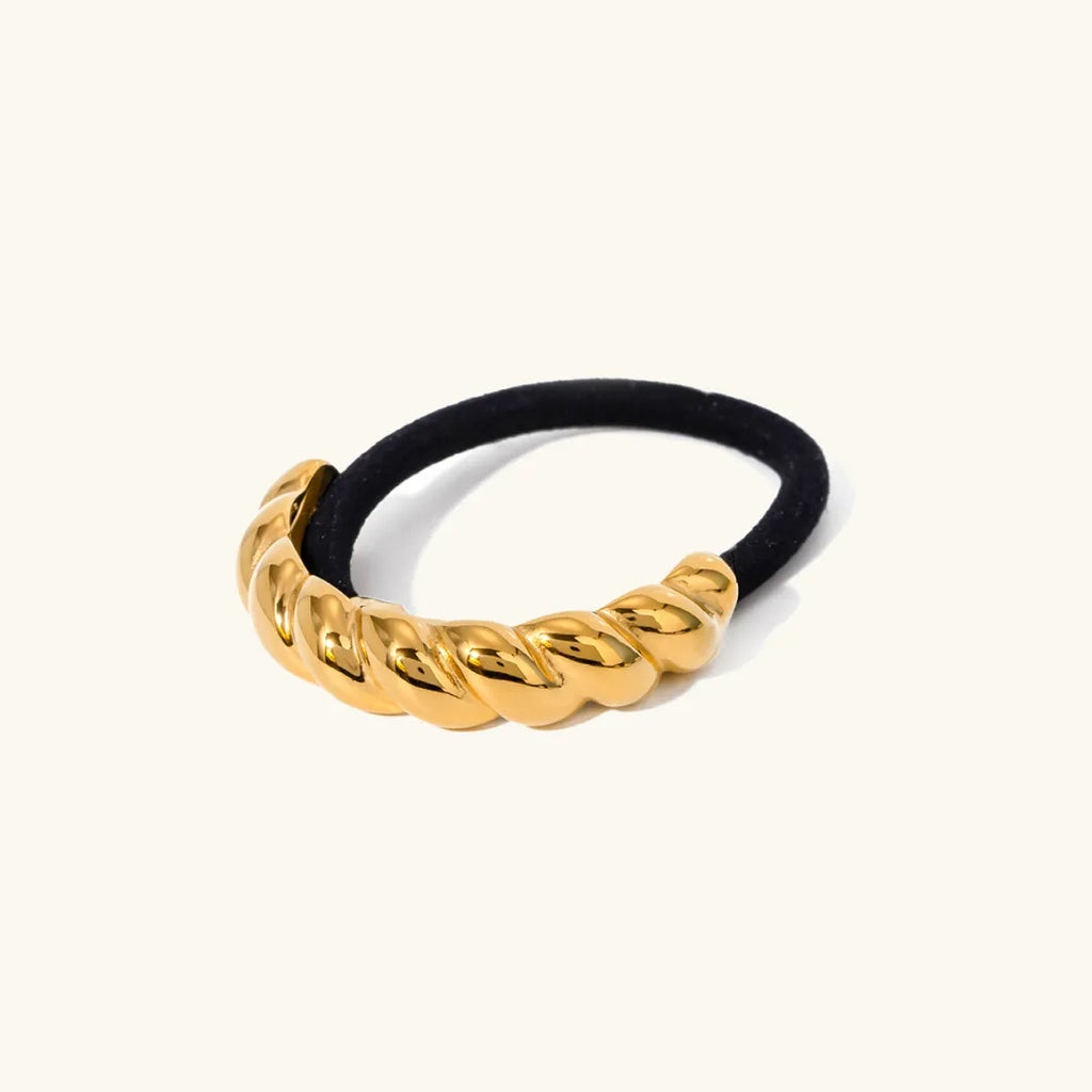 Twist Pony Cuff - Hypoallergenic 18k Gold Stainless Steel Hair Accessory, Waterproof Chic 18k Yellow Gold Small