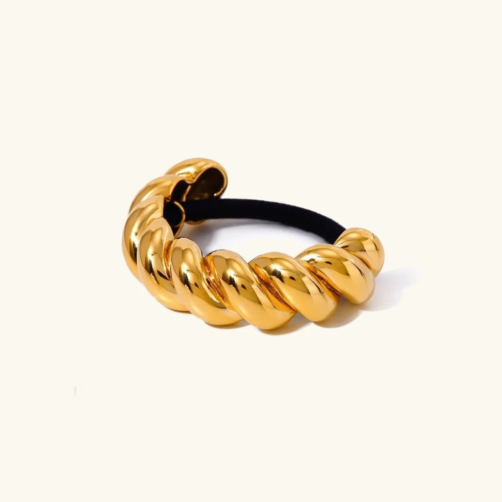 Twist Pony Cuff - Hypoallergenic 18k Gold Stainless Steel Hair Accessory, Waterproof Chic 18k Yellow Gold Medium