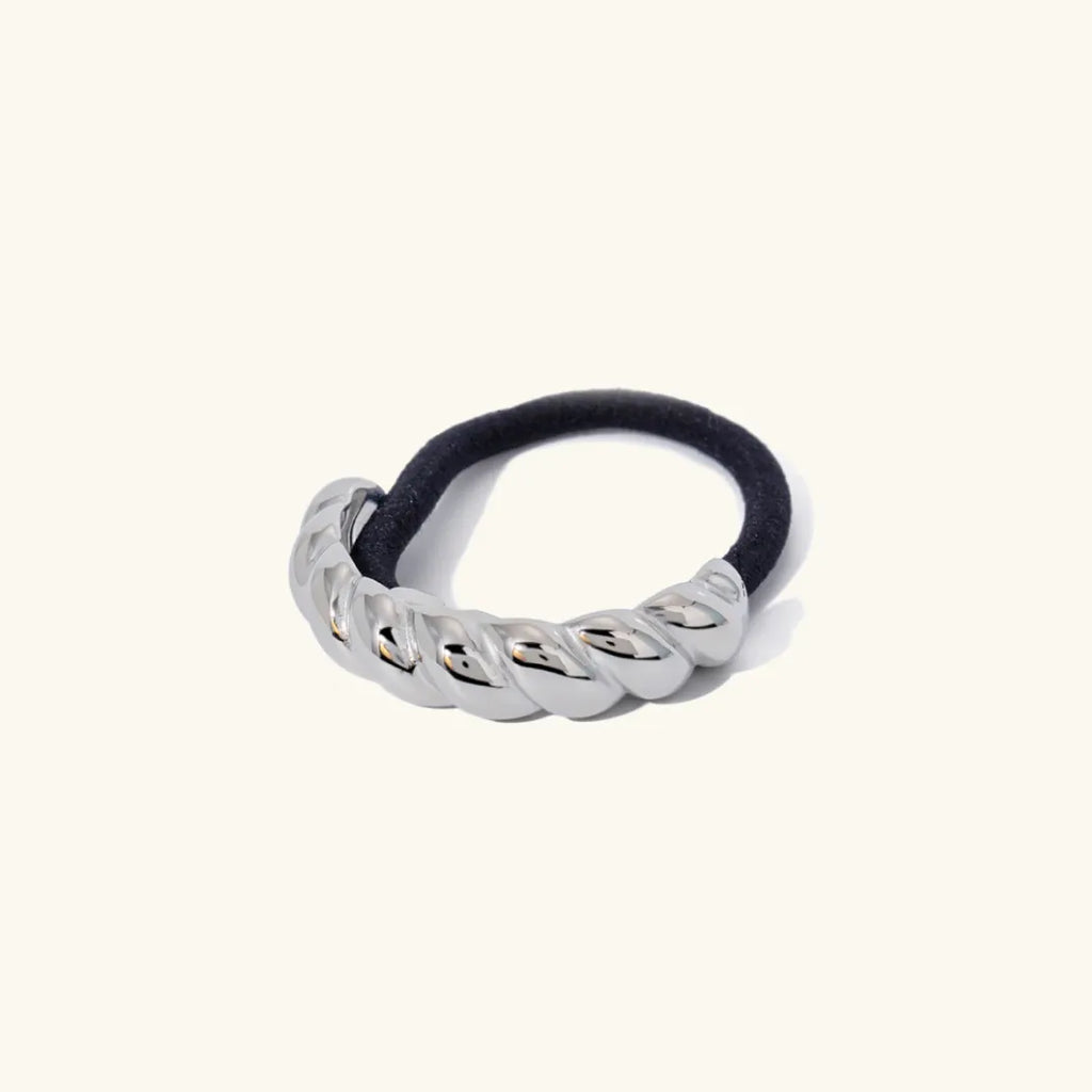 Twist Pony Cuff - Hypoallergenic 18k Gold Stainless Steel Hair Accessory, Waterproof Chic Silver Small