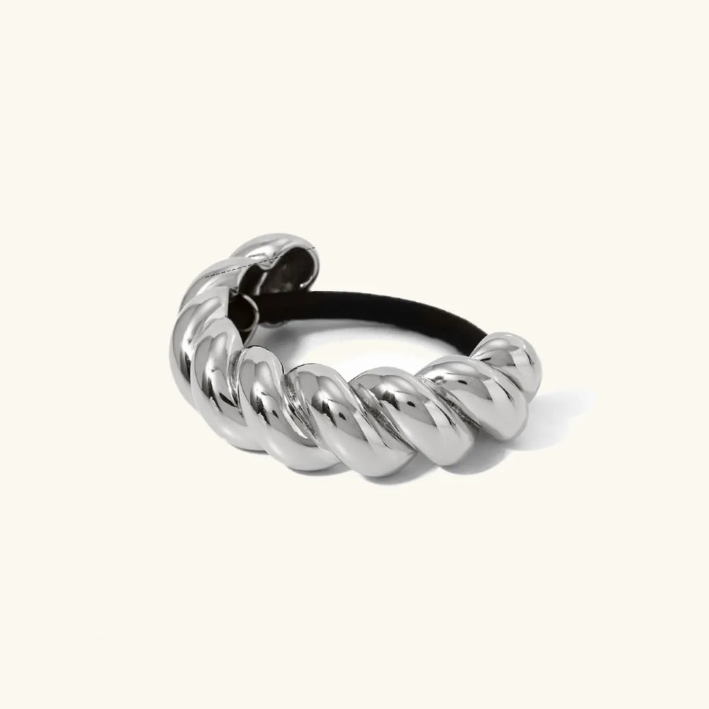 Twist Pony Cuff - Hypoallergenic 18k Gold Stainless Steel Hair Accessory, Waterproof Chic Silver Medium