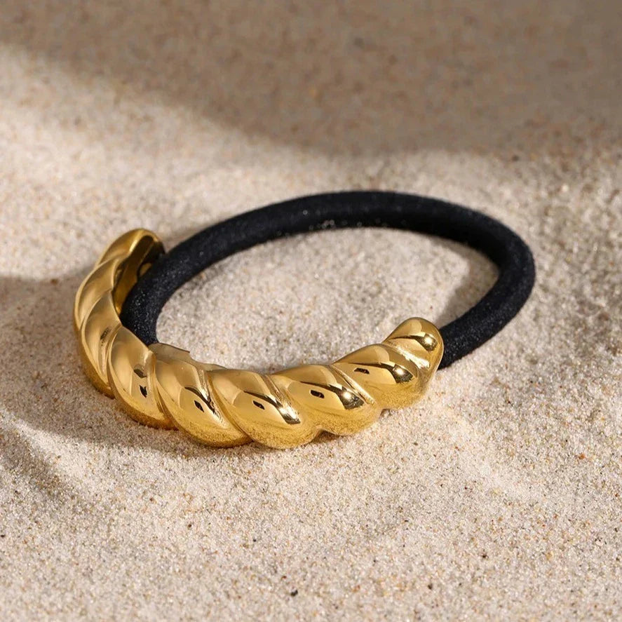 Twist Pony Cuff - Hypoallergenic 18k Gold Stainless Steel Hair Accessory, Waterproof Chic