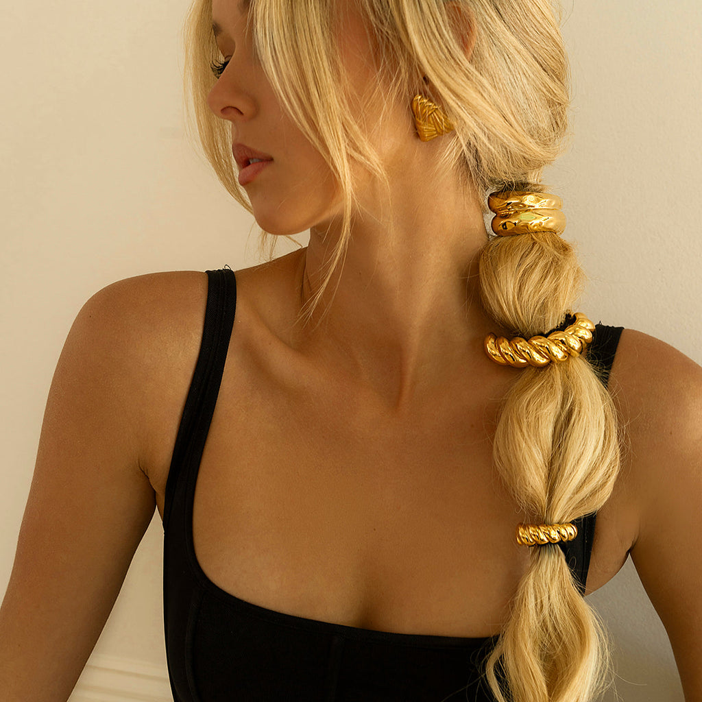 Twist Pony Cuff - Hypoallergenic 18k Gold Stainless Steel Hair Accessory, Waterproof Chic