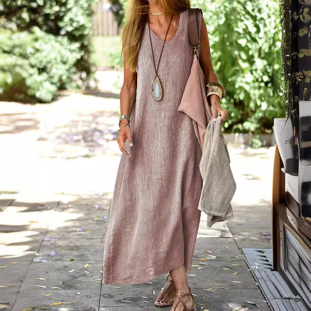 Vintage Cotton Linen Dresses for Women - Stylish, Comfortable Summer Wear Pink