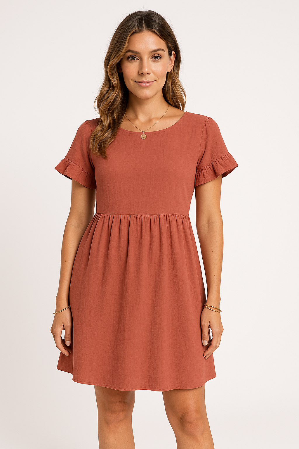 Women's A-Line Cotton Linen Blend Dress with Ruffle Sleeves, Loose Fit Red