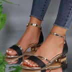 Women's Arch Support Block Heel Sandals with Ankle Strap - Lightweight, Comfortable Party, Evening Shoes