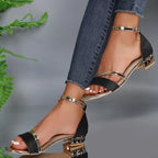 Women's Arch Support Block Heel Sandals with Ankle Strap - Lightweight, Comfortable Party, Evening Shoes
