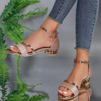 Women's Arch Support Block Heel Sandals with Ankle Strap - Lightweight, Comfortable Party, Evening Shoes