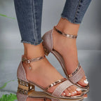 Women's Arch Support Block Heel Sandals with Ankle Strap - Lightweight, Comfortable Party, Evening Shoes