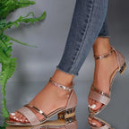 Women's Arch Support Block Heel Sandals with Ankle Strap - Lightweight, Comfortable Party, Evening Shoes