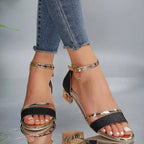 Women's Arch Support Block Heel Sandals with Ankle Strap - Lightweight, Comfortable Party, Evening Shoes