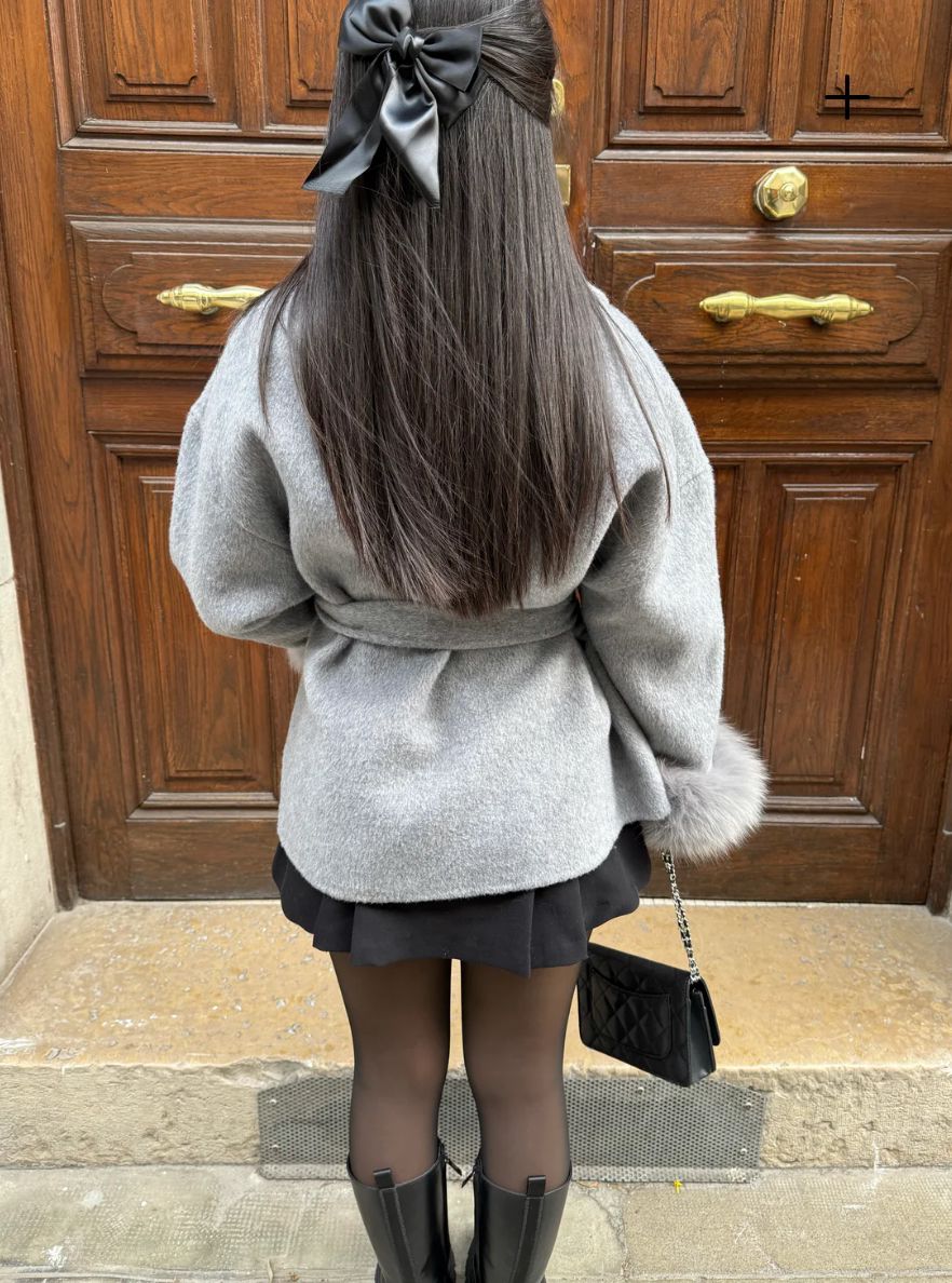 Women's Belted Faux Fur Cuff Coat — Elegant Wool-Blend Wrap Winter Jacket