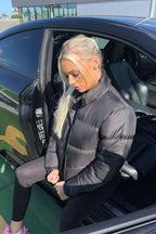 Women's Black Puffer Jacket - Weather-Resistant Zip Coat with Concealed Hood & Adjustable Hem