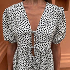 Women's Boho Two-Piece Linen Set - Puff Sleeve Top & Wide-Leg Trousers