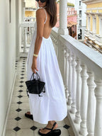 Women's Breathable Linen Midi Dress - Stylish Summer Outfit | White