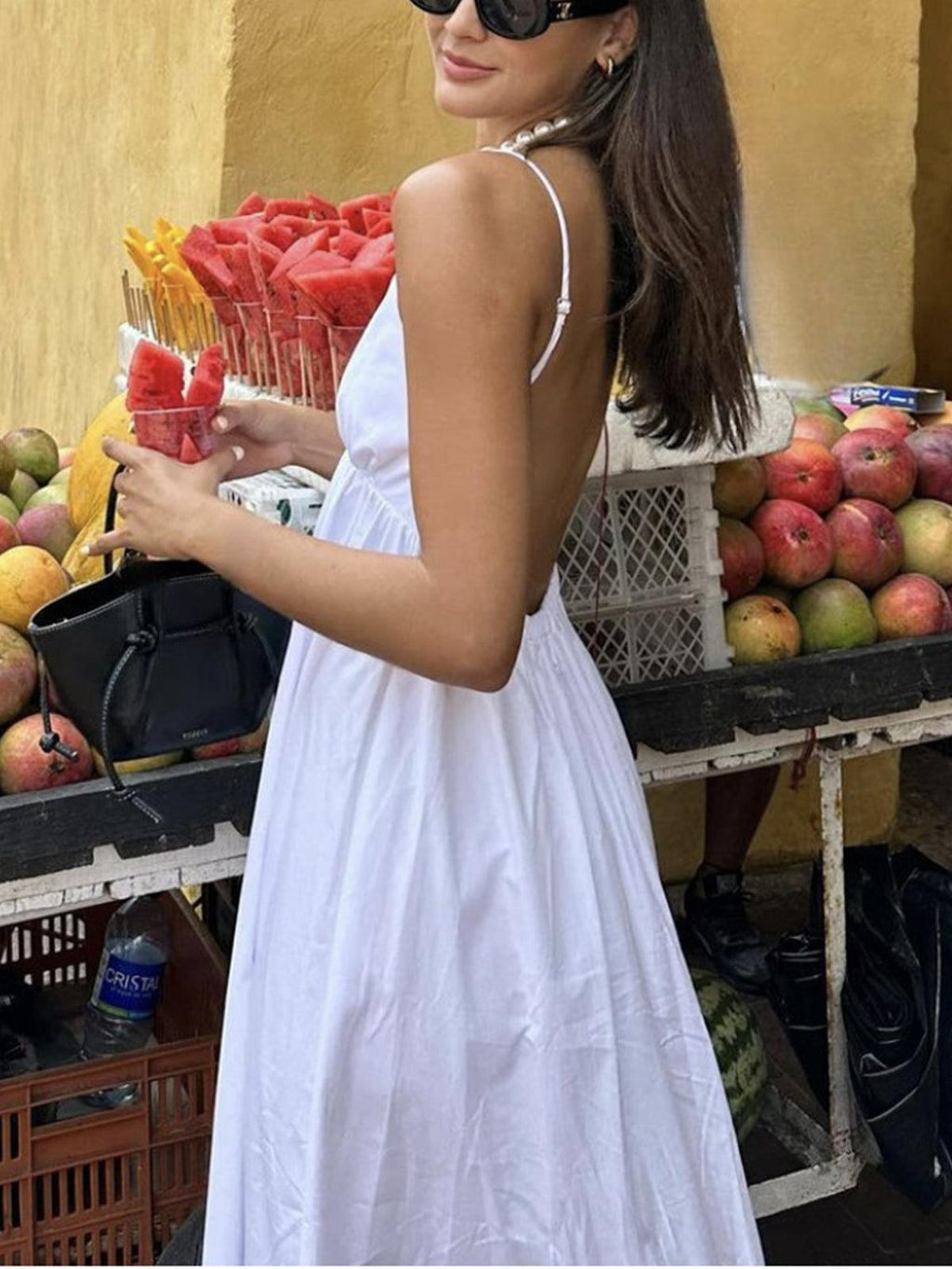 Women's Breathable Linen Midi Dress - Stylish Summer Outfit | White