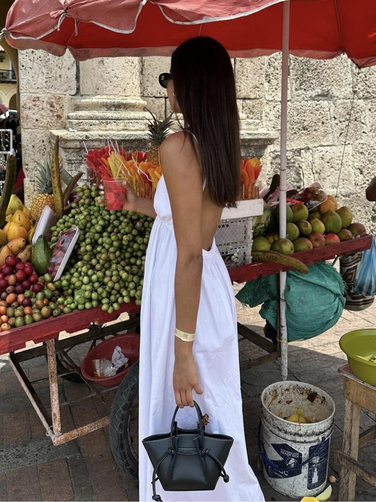 Women's Breathable Linen Midi Dress - Stylish Summer Outfit | White
