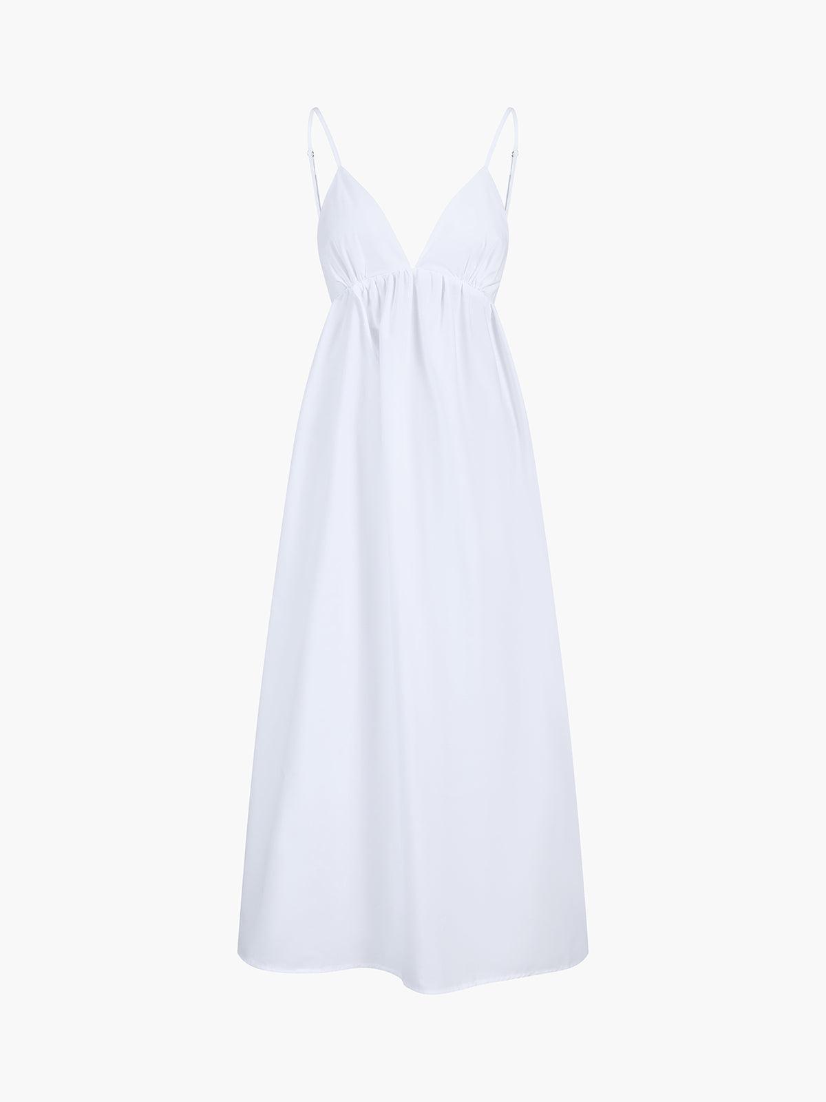 Women's Breathable Linen Midi Dress - Stylish Summer Outfit | White
