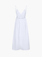 Women's Breathable Linen Midi Dress - Stylish Summer Outfit | White