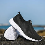 Women’s Breathable Walking Shoes – Lightweight Orthopaedic Summer Gym Sneakers Black White