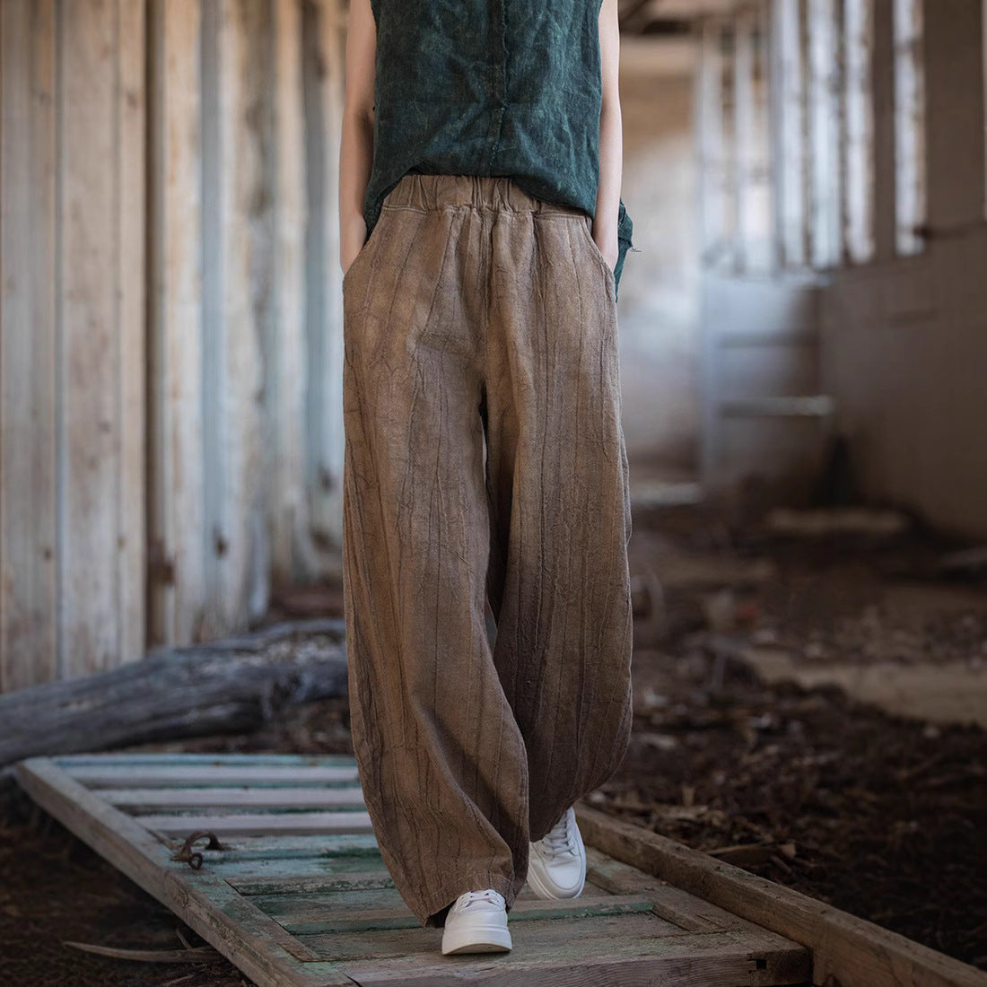 Women's Cotton Linen Blend Casual Trousers - Relaxed Fit, Ankle Length for Summer