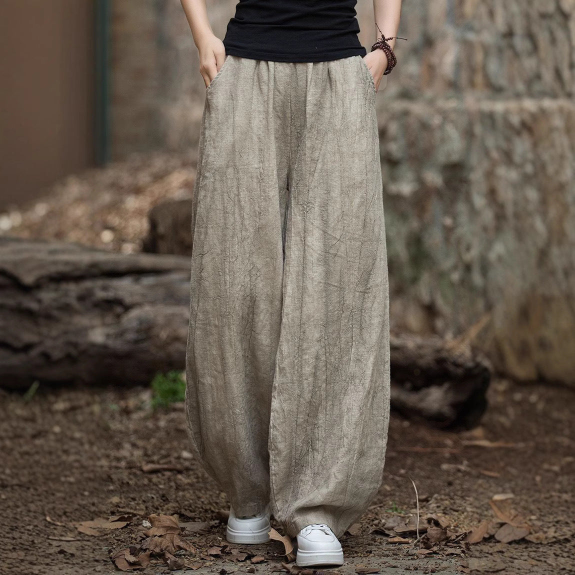 Women's Cotton Linen Blend Casual Trousers - Relaxed Fit, Ankle Length for Summer