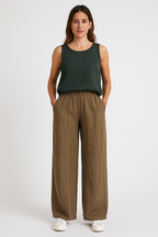 Women's Cotton Linen Blend Casual Trousers - Relaxed Fit, Ankle Length for Summer Brown