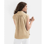 Women's Cotton Linen Blend Sleeveless Blouse - Relaxed Fit, Button Down for Summer | Beige