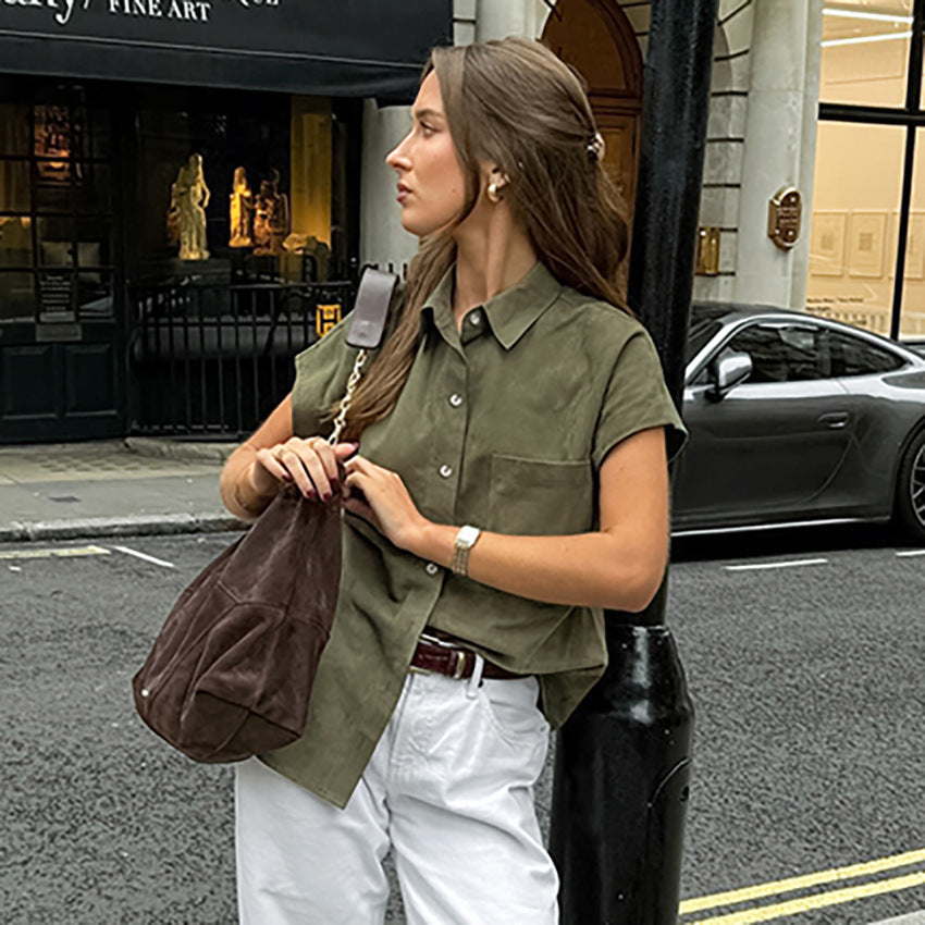 Women's Cotton Linen Blend Sleeveless Boxy Shirt - Relaxed Fit, Classic Button Front for Summer | Khaki