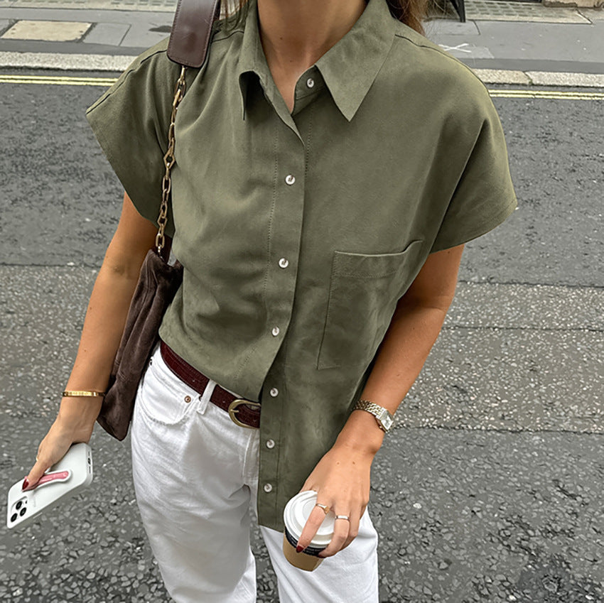 Women's Cotton Linen Blend Sleeveless Boxy Shirt - Relaxed Fit, Classic Button Front for Summer | Khaki Green