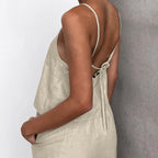 Women's Cotton Linen Two-Piece Set - Relaxed Fit Sleeveless Top & Wide-Leg Trousers for Summer | Beige