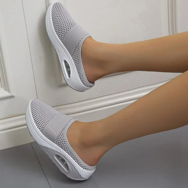 Women's Cushioned Orthopaedic Wedge Sandals - Slip-On Air Sole Light grey