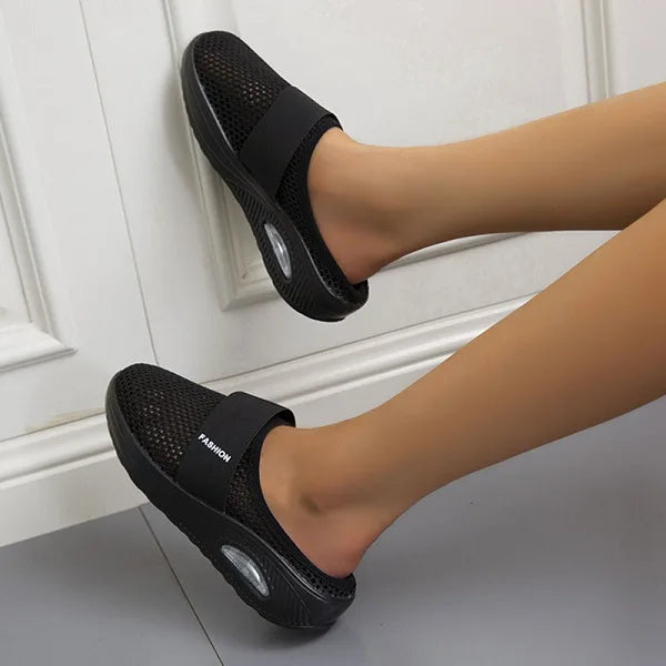 Women's Cushioned Orthopaedic Wedge Sandals - Slip-On Air Sole Black