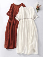 Women's Embroidered Loose Cotton Linen Dress - Stylish Summer Wear