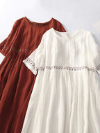 Women's Embroidered Loose Cotton Linen Dress - Stylish Summer Wear