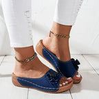 Women's Floral Design Orthopaedic Sandals - Comfortable Cushioned Sole & Elegant Style Navy