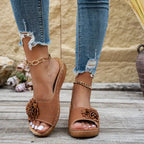 Women's Floral Design Orthopaedic Sandals - Comfortable Cushioned Sole & Elegant Style Dark Brown