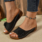 Women's Floral Design Orthopaedic Sandals - Comfortable Cushioned Sole & Elegant Style Black