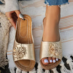 Women's Floral Design Orthopaedic Sandals - Comfortable Cushioned Sole & Elegant Style Gold