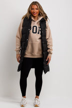 Women's Hooded Gilet - Padded Longline Puffer Jacket Vest with Side Zip, Stylish & Cosy | Black